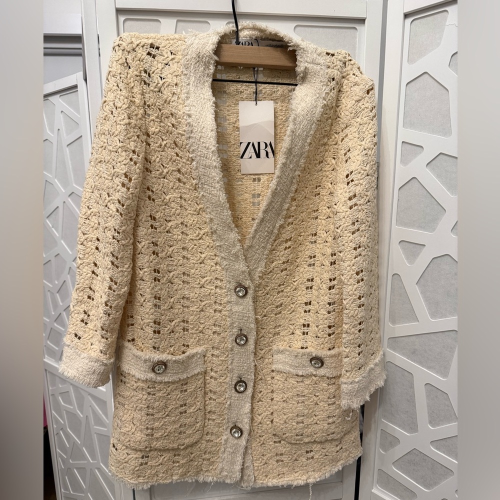 NWT Zara Cream Textured Button-Up Blazer